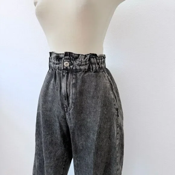 Zara Gray Black Denim Barrel Paperbag Jeans 8 - Picture 3 of 8